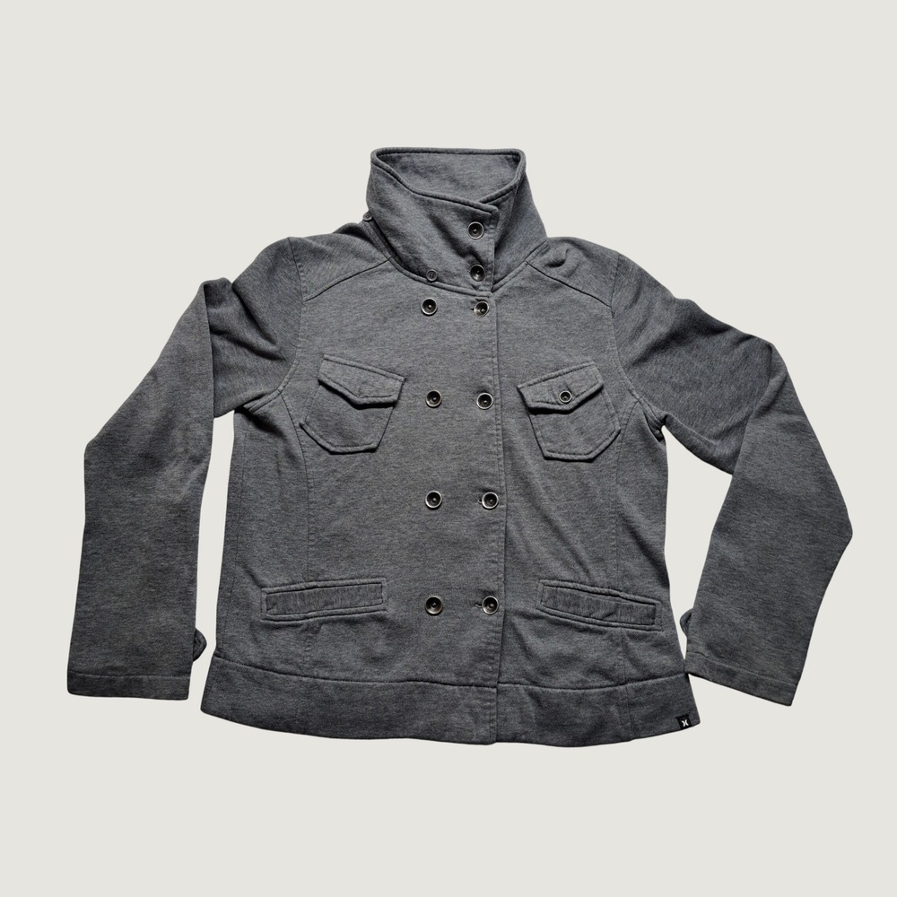 Hurley Knit Pea Coat Jacket Women XL Gray Excellent Double Breasted Cotton